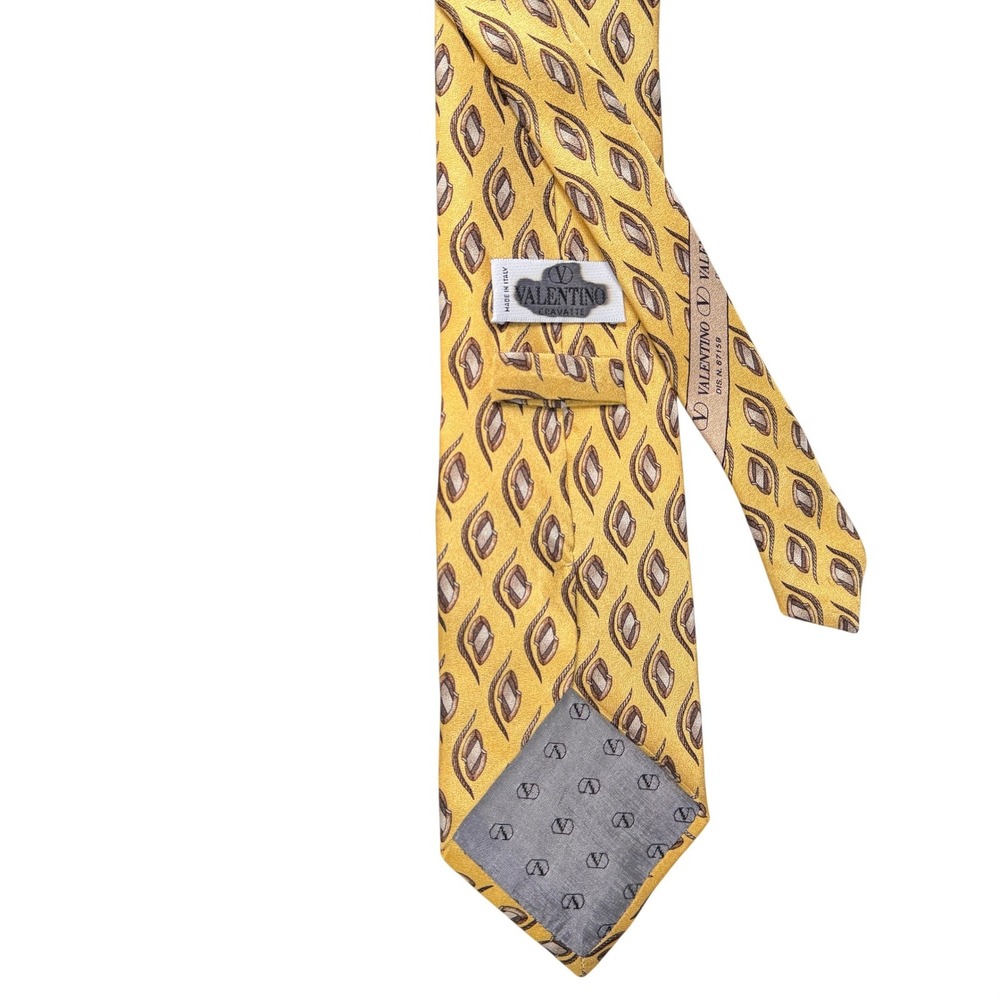 Valentino Cravatte Mens Silk‎ Tie Yellow Geometric Abstract Made in Italy 67159